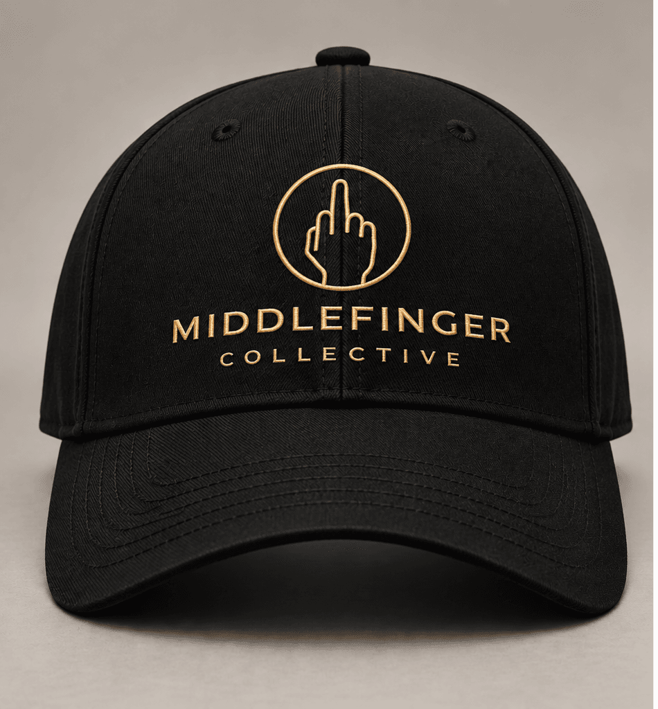 Middlefinger Collective Made For All cap, gold embroidered logo on black
