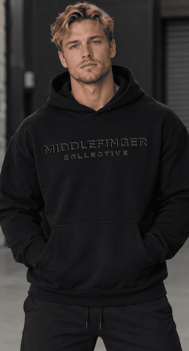 Middlefinger Collective Essential Hoodie, on model