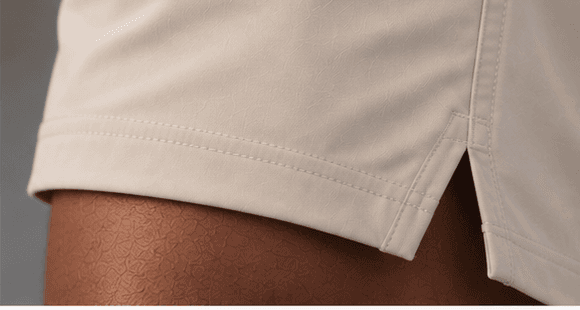 Middlefinger Collective Essential Shorts, hem and side slit detail