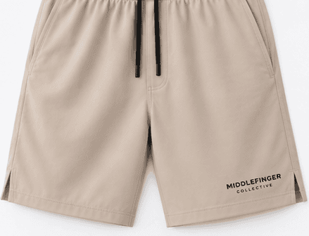 Middlefinger Collective Essential Shorts in sand, flat lay