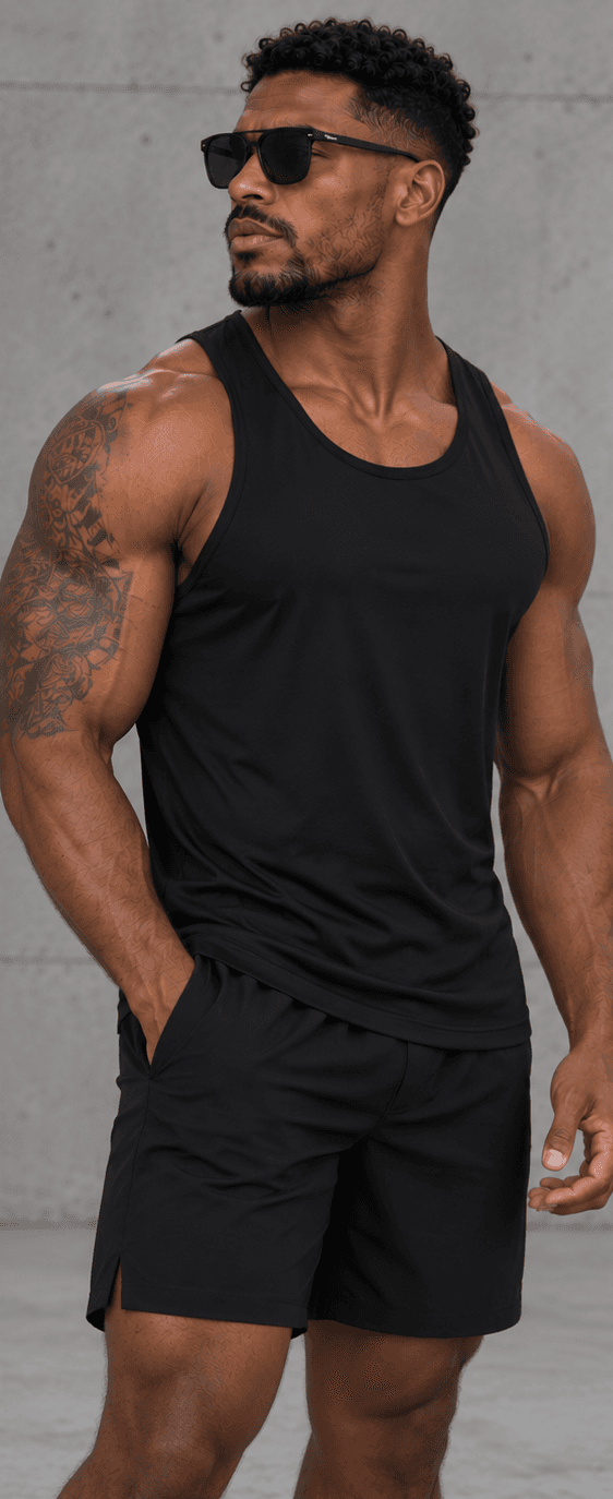 Middlefinger Collective Essential Tank in black, front, on model