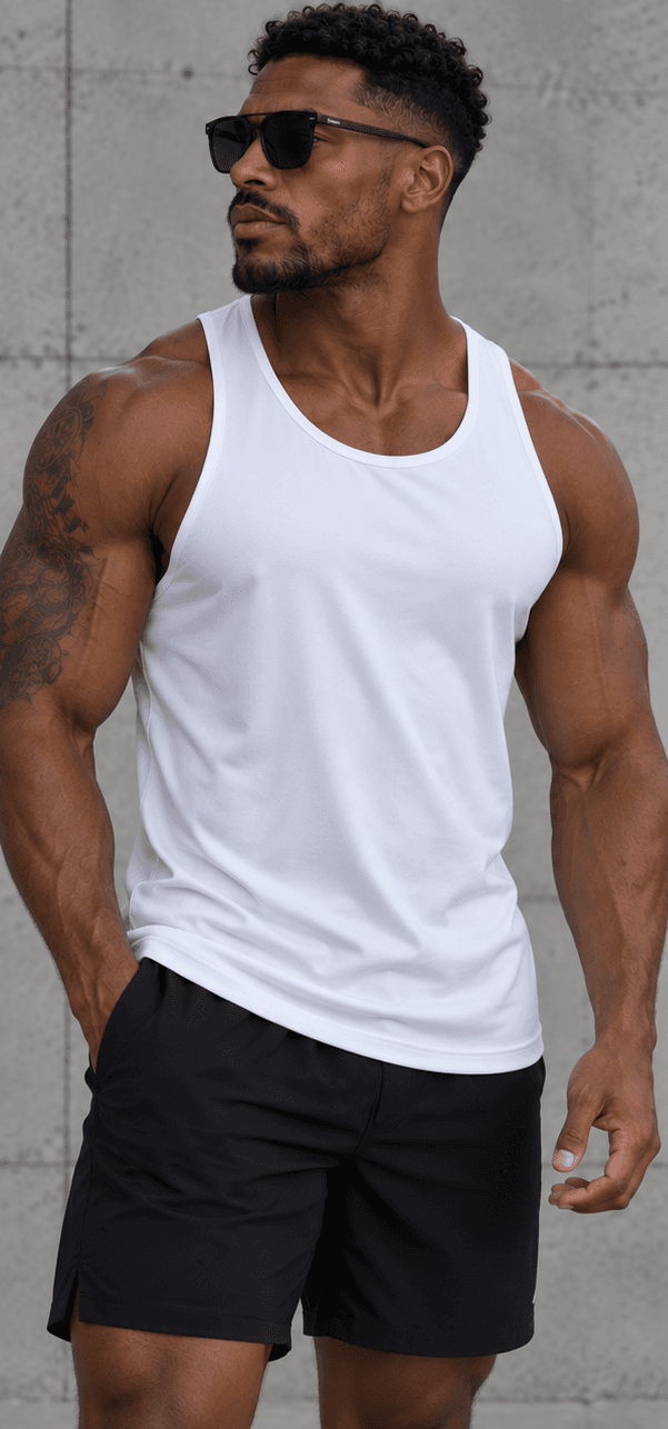 Middlefinger Collective Essential Tank in white, front, on model